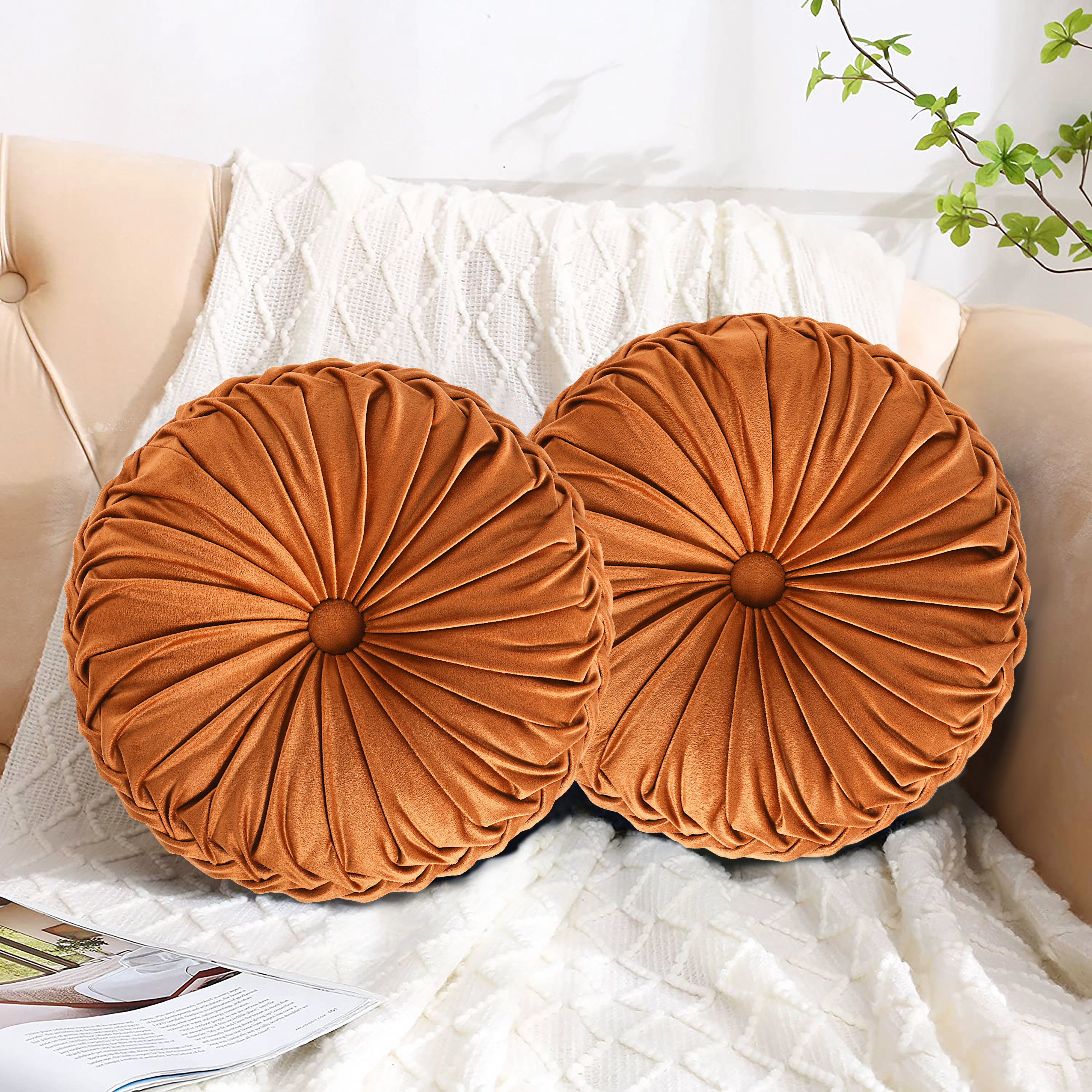 Unique high quality Handmade Brown Pillow for Exceptional Home Decor, Round Velvet Cushion as Luxurious Gift, Pillow Christmas Gift